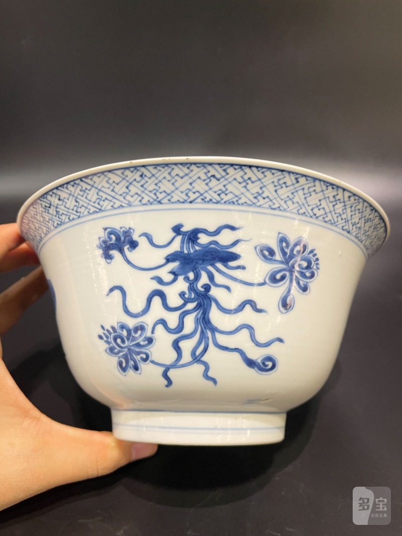 清康熙 青花一束莲纹大碗 - 图5